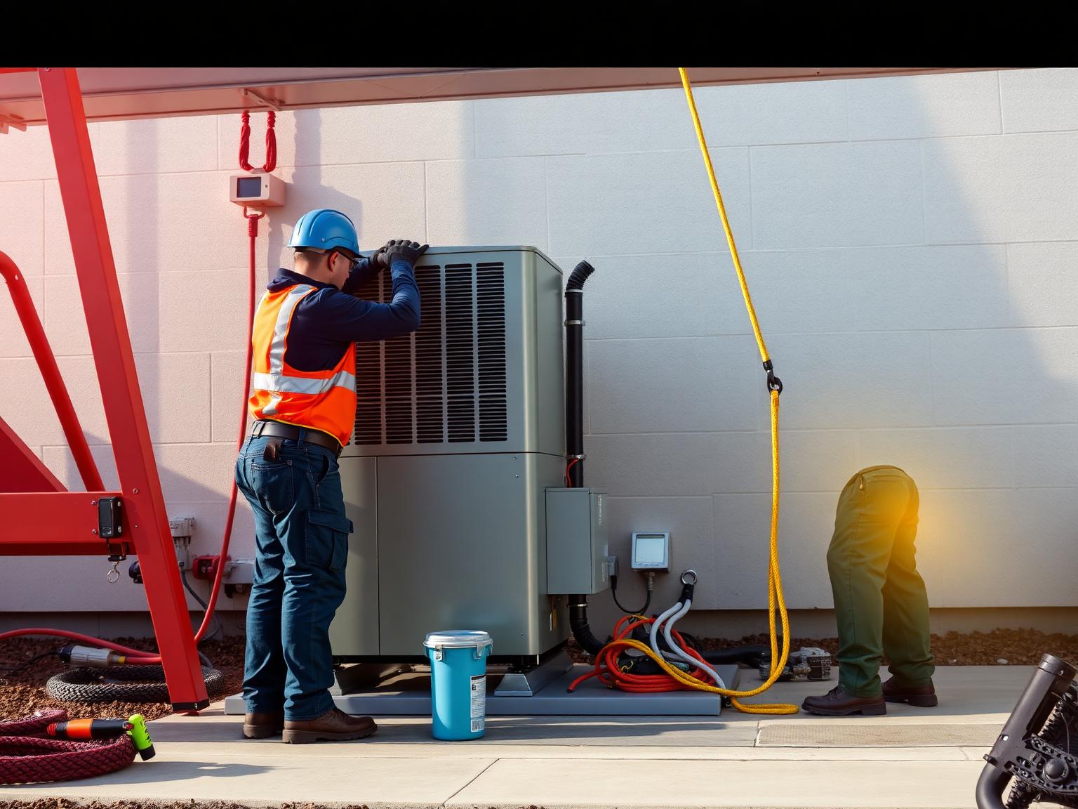 Technicians installing a new air conditioning condenser at a Central Valley home