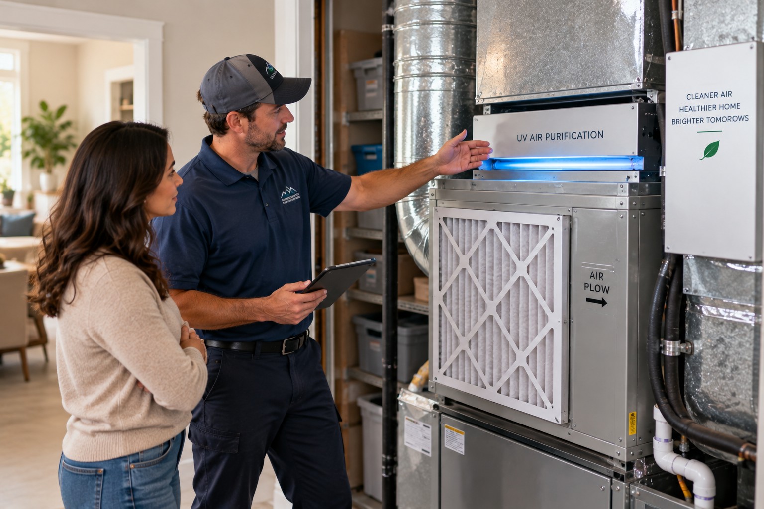 UV air purification system in Central Valley installed inside a residential HVAC system.