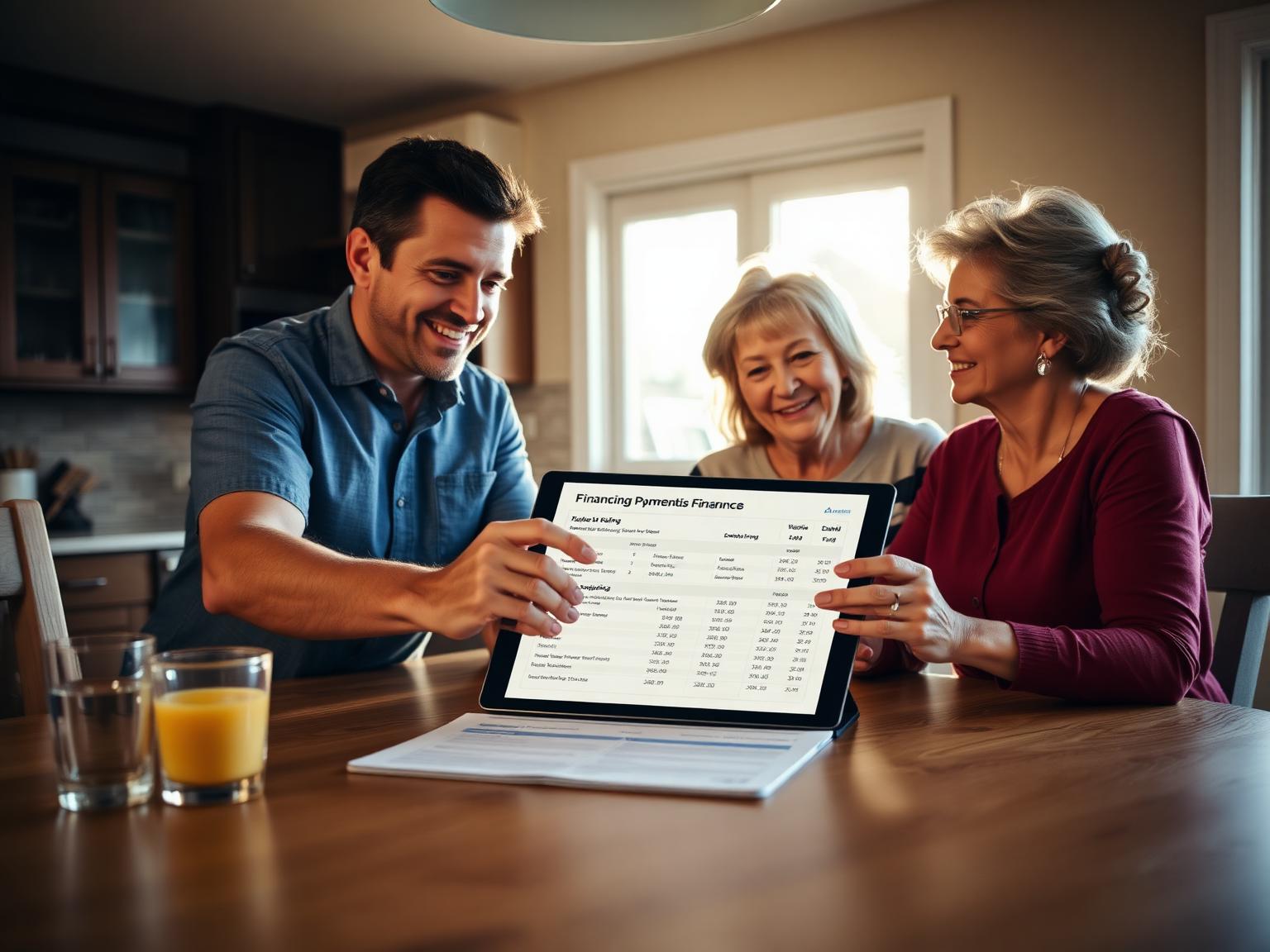 Homeowners reviewing HVAC financing payment plan options with an A&G advisor