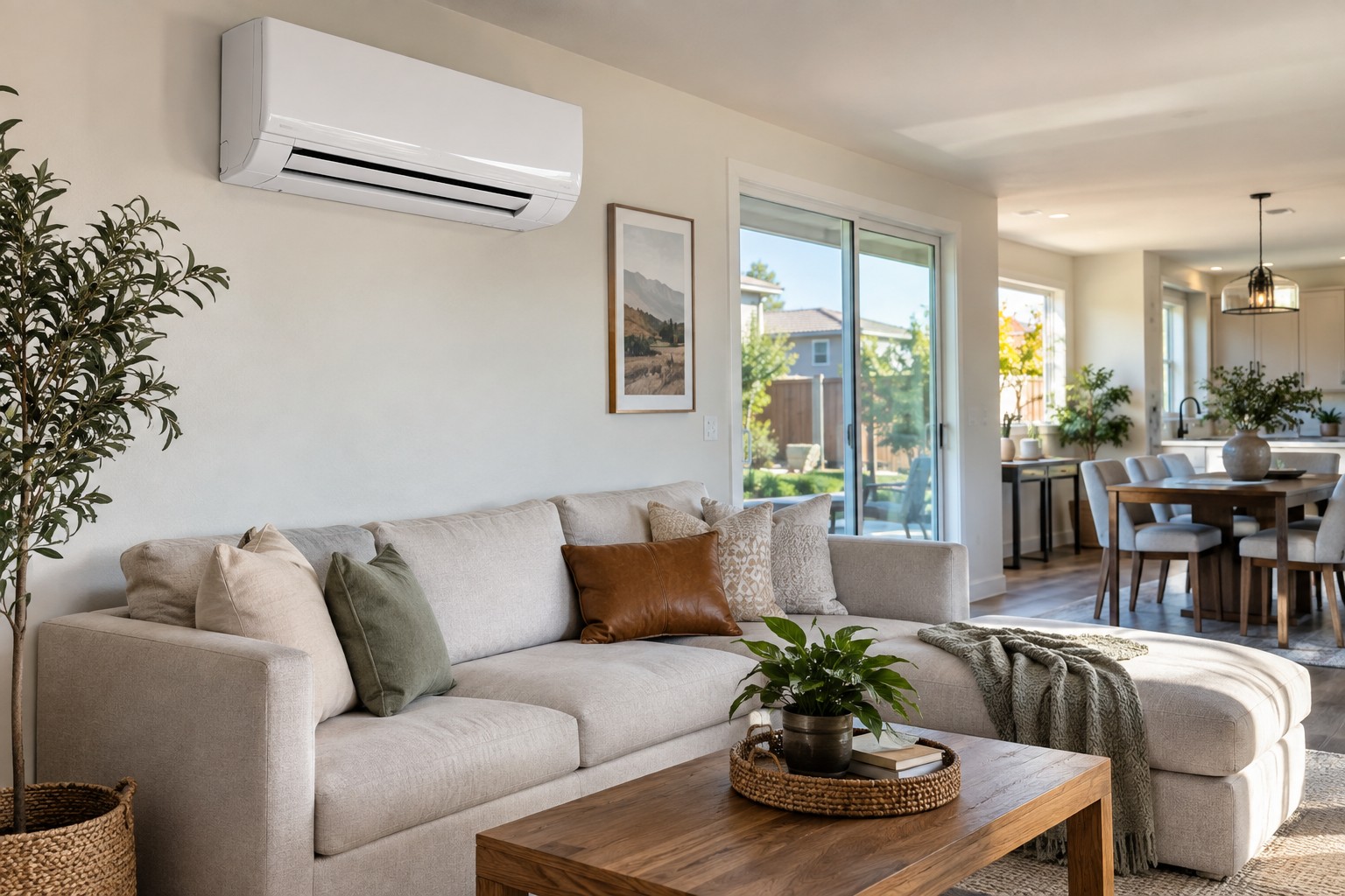 Ductless mini split installation in Central Valley home cooling system.