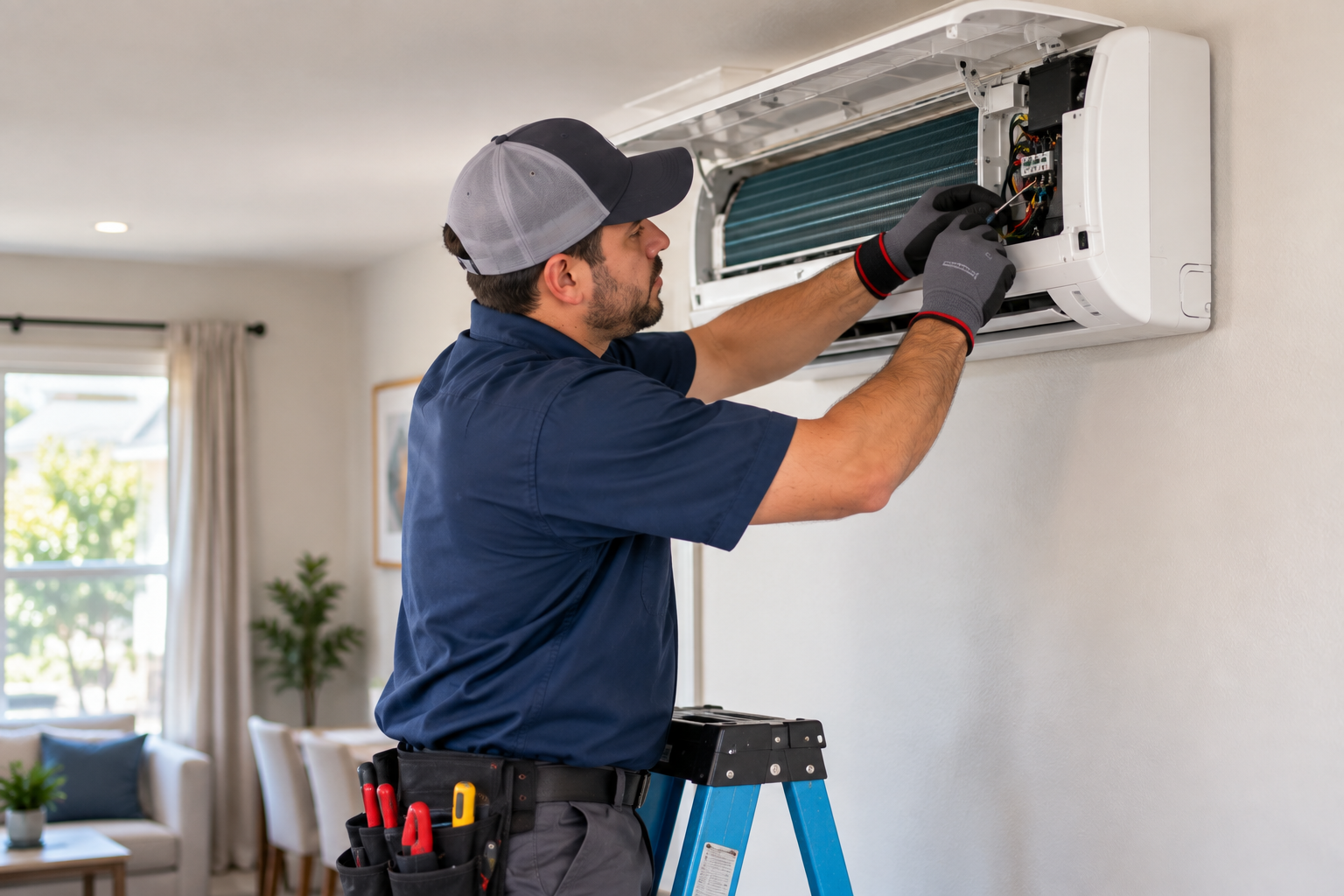 HVAC technician performing professional air conditioning installation in Central Valley.