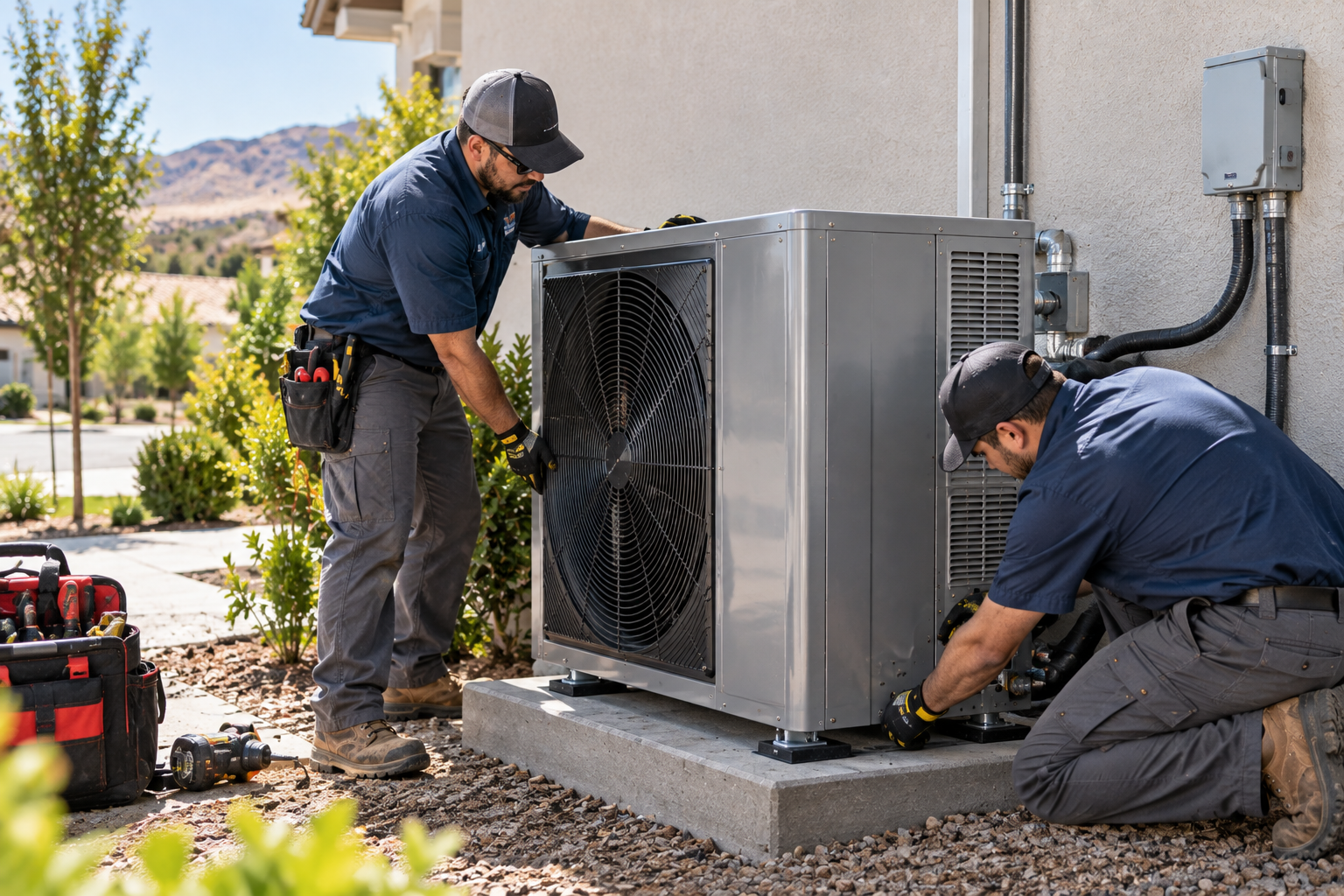 Technician performing professional heat pump maintenance for heat pump services in Central Valley.